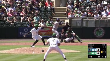 Blake Sabol hits a ground-rule double (9) on a fly ball to center field. Dom Keegan scores.