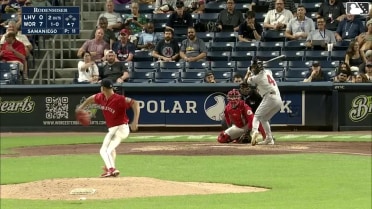 Robert Moore homers (11) on a fly ball to left field.