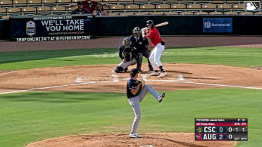 Caleb Klein out on a sacrifice fly to right fielder Angel Mateo. Parker Brosius scores. Cooper McMurray to 3rd.