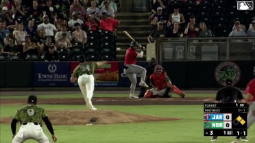 Juan Matheus doubles (1) on a line drive to center fielder Rece Hinds. Cam Cannarella scores. Brandon Compton to 3rd.