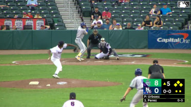 Andy Perez singles on a ground ball to left fielder Jorge Burgos. Conner Capel scores. Jimmy Obertop to 3rd. Jose Torres to 2nd.
