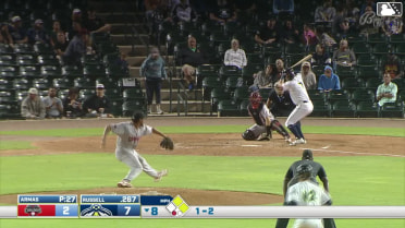 Stone Russell doubles (5) on a line drive to right fielder Deward Tovar. Hyungchan Um scores. Sean Gamble scores.