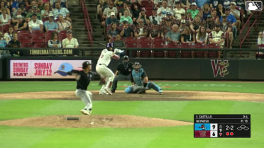 Luis Castillo homers (10) on a fly ball to left field.