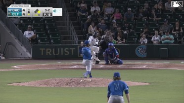 Mario Camilletti triples (1) on a line drive to center fielder Zach Ehrhard. Dru Baker scores.