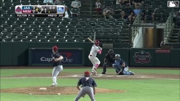 César Prieto out on a sacrifice fly to right fielder Kemp Alderman. Thomas Saggese scores.