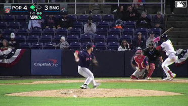 Jaylen Palmer doubles (1) on a sharp line drive to right fielder Miguel Bleis. Jose Ramos scores.