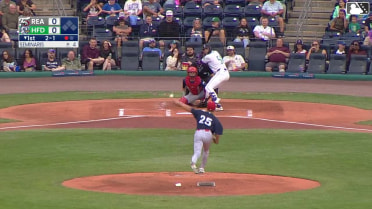 Kyle Karros homers (1) on a fly ball to left center field.