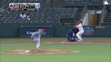 Zach Levenson homers (1) on a line drive to center field.