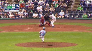 Braylen Wimmer doubles (2) on a line drive to right fielder Raylin Heredia. Jared Thomas scores. Dyan Jorge scores.