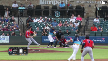 Raynel Delgado doubles (2) on a line drive to left fielder Brandon Lockridge. Trenton Brooks scores.