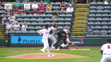 Aron Estrada homers (10) on a fly ball to center field.