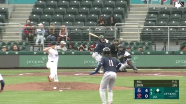 Josh Smith doubles (4) on a line drive to center fielder Victor Labrada. Cameron Cauley scores.