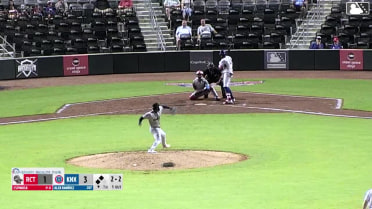 Alex Ramírez doubles (22) on a sharp ground ball to left fielder Tucker Flint. Karson Simas scores. Kane Kepley scores.