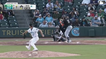 Sam Huff homers (1) on a fly ball to center field.