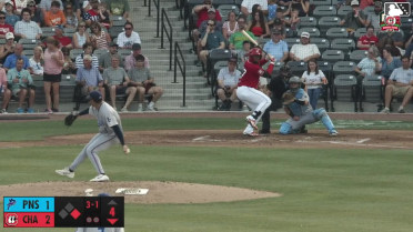 Cam Collier homers (9) on a line drive to right field. Ruben Ibarra scores.