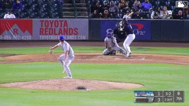 Korbyn Dickerson triples (1) on a fly ball to right fielder Carlos Pacheco.