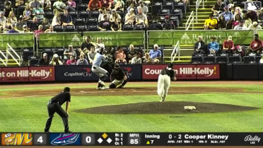 Cooper Kinney doubles (1) on a fly ball to left fielder Emaarion Boyd. Austin Overn scores.