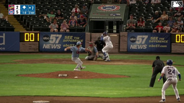 Leonel Espinoza singles on a sharp line drive to left fielder Tre Richardson III. Matt Halbach scores.