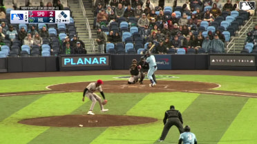 Yassel Soler singles on a line drive to right fielder Max Belyeu. Slade Caldwell scores. José Mejía out at 3rd on the throw, right fielder Max Belyeu to third baseman Ethan Hedges.