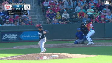 Poncho Ruiz doubles (1) on a line drive to center fielder Mike Sirota. Billy Amick scores.