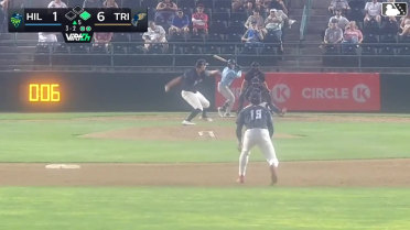 Slade Caldwell doubles (13) on a line drive to right fielder Jorge Ruiz. Avery Owusu-Asiedu scores.