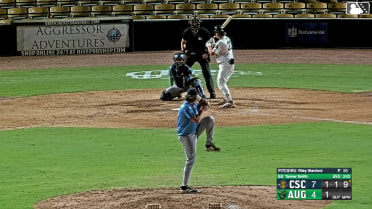 Tanner Smith out on a sacrifice fly to right fielder Angel Mateo. Juan Mateo scores.