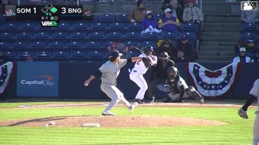 Wyatt Young doubles (1) on a fly ball to right fielder DJ Gladney. D'Andre Smith scores.