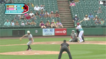 Brandon Lewis flies into a double play, right fielder Dallas Macias to catcher Colin Burgess. Daunte Stuart out at home.