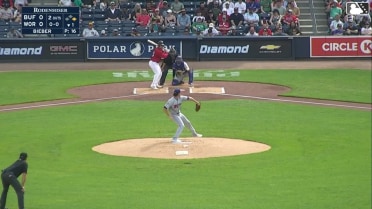 Matt Thaiss doubles (4) on a line drive to right fielder Je'Von Ward. Tsung-Che Cheng scores.