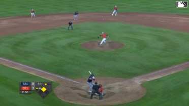 Franklin Primera doubles (8) on a ground ball to left fielder Jemone Nuel. Wills Maginnis scores.