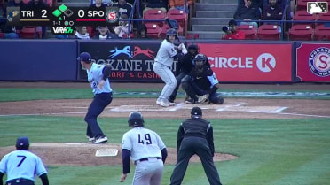 Peter Burns flies into a double play, center fielder Jacob Humphrey to catcher Juan Castillo. Randy De Jesus out at home.