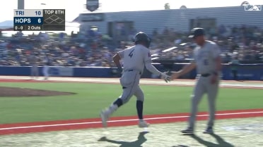 Adrian Placencia punches a three-run homer to right