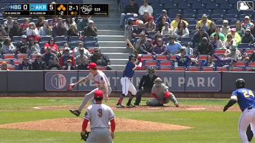 Joe Lampe hit by pitch. Angel Genao scores. Ralphy Velazquez to 3rd. Jake Fox to 2nd.