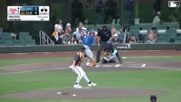 Hyeseong Kim out on a sacrifice fly to center fielder Raudi Rodriguez. James Tibbs III scores.