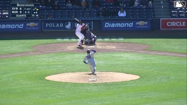 Mikey Romero doubles (1) on a line drive to right fielder Nick Morabito. Mickey Gasper scores.