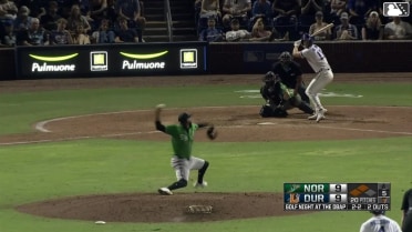 Carson Williams singles on a line drive to center fielder Enrique Bradfield Jr. Carlos Colmenarez scores. Jacob Melton scores. Carson Williams to 2nd.