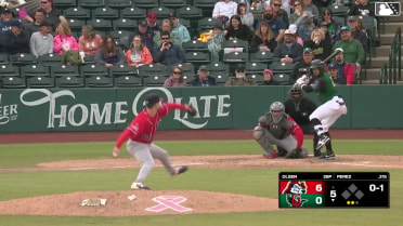 Nico Perez triples (1) on a line drive to left fielder Tai Peete.