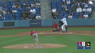 Jaron Elkins doubles (11) on a sharp fly ball to left fielder Kevyn Castillo. Kellon Lindsey scores.