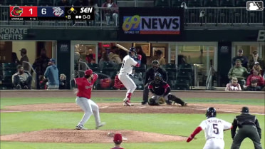 Caleb Ricketts doubles (5) on a soft fly ball to right fielder Christian Franklin. Liover Peguero scores.