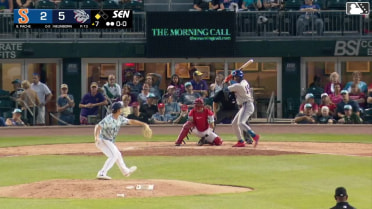Cristian Pache singles on a sharp line drive to right fielder Steward Berroa. Grae Kessinger scores.