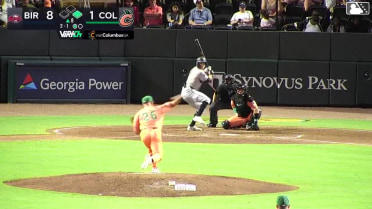 Colby Shelton doubles (10) on a sharp line drive to center fielder Patrick Clohisy. Dylan Campbell scores.