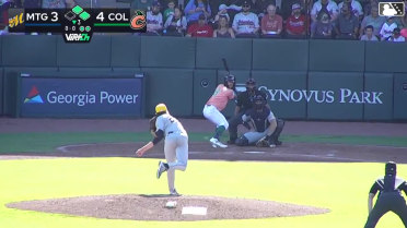 Luke Waddell doubles (5) on a line drive to center fielder Austin Overn. Ha-Seong Kim scores.