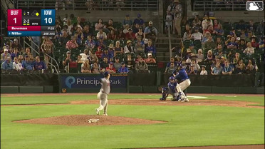 Owen Miller triples (4) on a line drive to right fielder Je'Von Ward. Scott Kingery scores.
