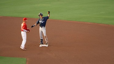 Jude Warwick doubles during three-hit performance