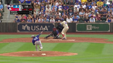 Jordan Nwogu homers (1) on a fly ball to left field.