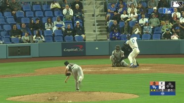 Jaron Elkins triples (2) on a sharp line drive to center fielder Andy Polanco.