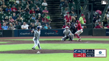 Garrett Hampson singles on a ground ball to shortstop Milan Tolentino. Francisco Urbaez scores.