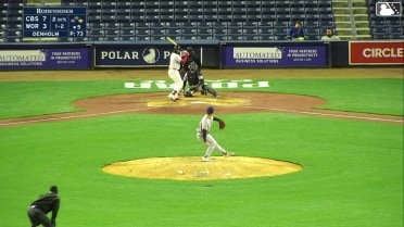 Mikey Romero doubles (4) on a line drive to left fielder Stuart Fairchild. Nate Eaton scores.
