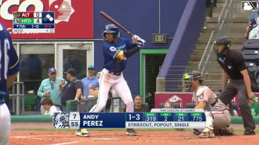Andy Perez singles on a line drive to right fielder Titus Dumitru. GJ Hill scores. Dyan Jorge to 3rd.