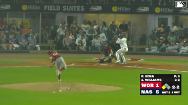 Jett Williams singles on a ground ball to center fielder Nate Eaton. Freddy Zamora scores.